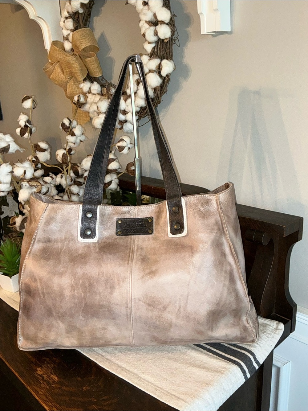 Bed Stu Leather Arlington Grey Black Nectar Lux Tote Shoulder Bag MSRP $365